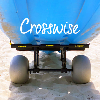 Boat on catch-all beach cart with crosswise bunker bars