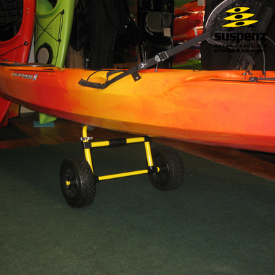 A kayak resting on the SOT Airless cart
