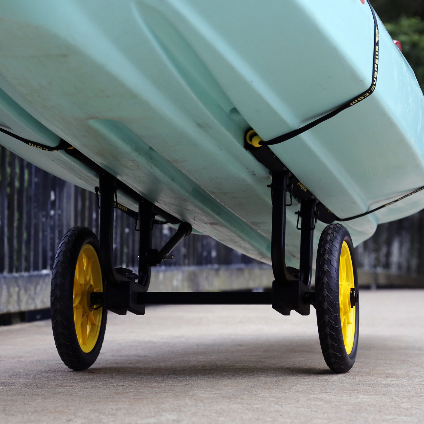 A kayak on the catch-all universal airless cart