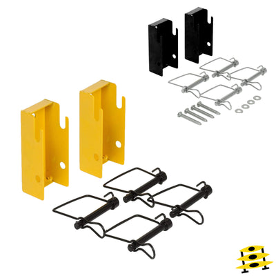 Quick releasing kayak and canoe wall mounting brackets in yellow and black